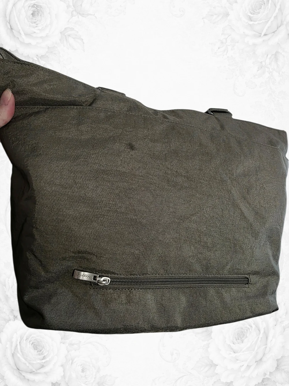 Baggallini Any Day Laptop Tote RFID Travel Work Bag Silver Metallic Gray